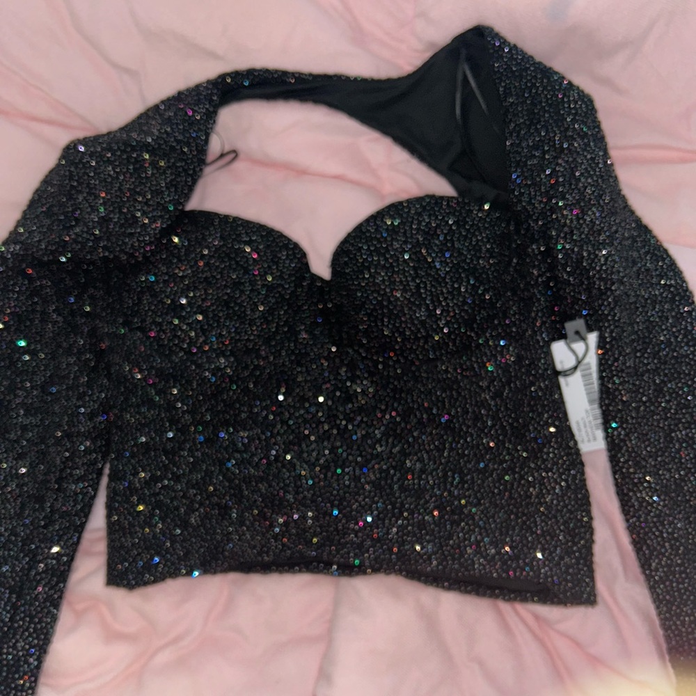 NWT South Moon Under black sparkly long sleeve crop top